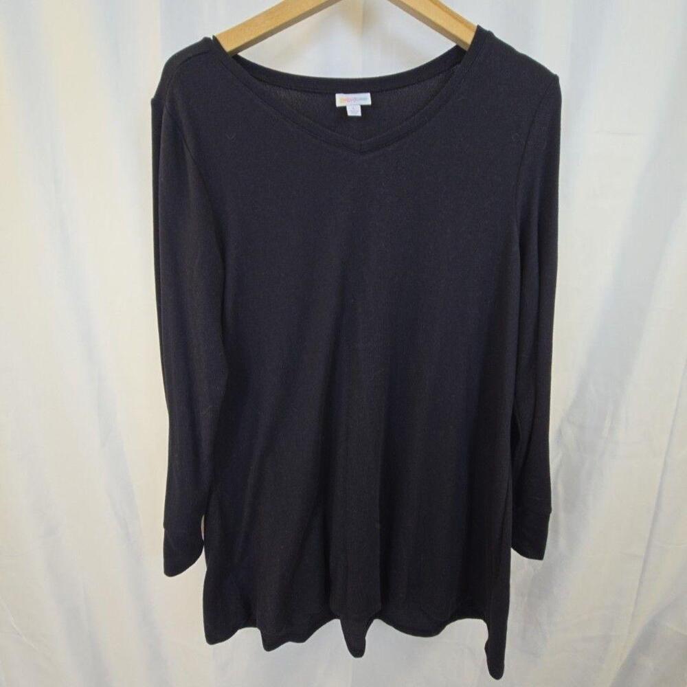 LuLaRoe Shirt Womens Large Black V Neck Long Sleeve Tunic Top Stretch Knit